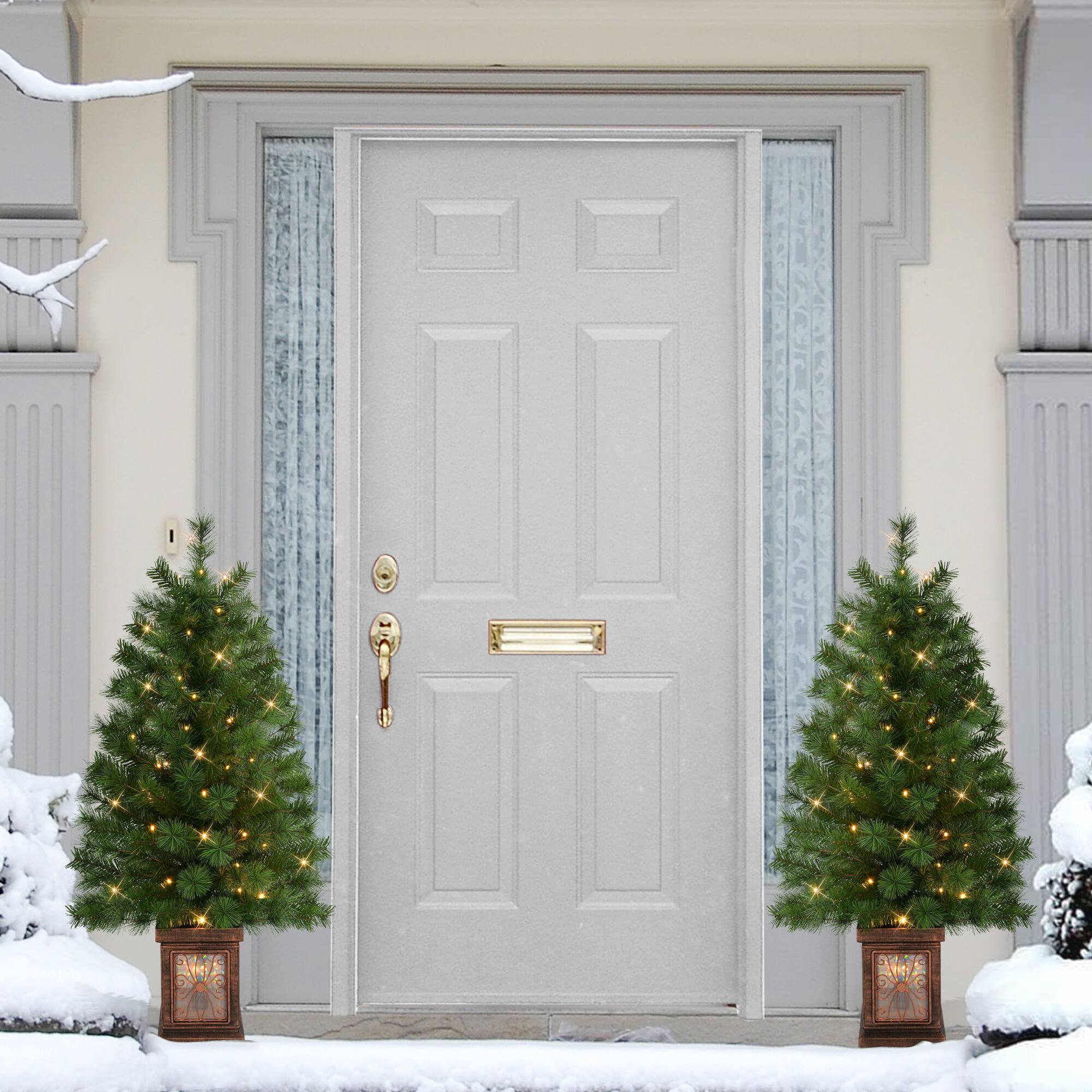 3.5ft. Pre-Lit Battery Operated Potted Artificial Christmas Trees